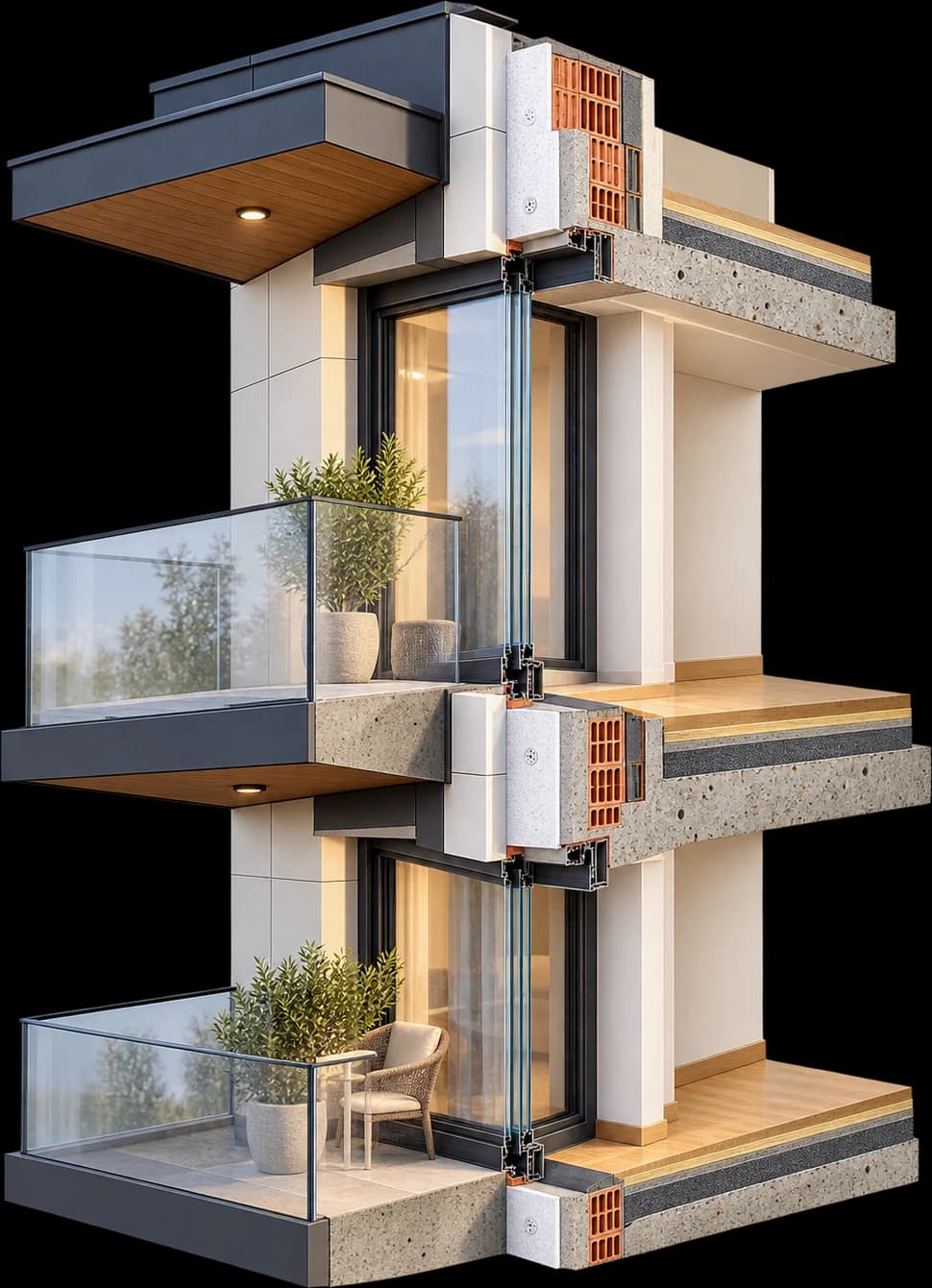Пресек низ ѕидот, прозорецот, подот и балконот на Lake Side Residence